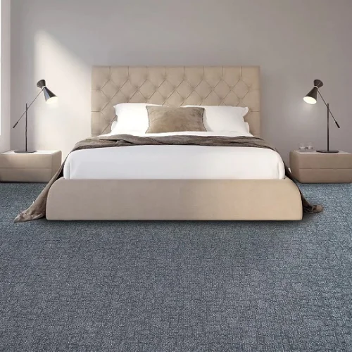 Bright bedroom with Mohawk SmartStrand Carpet flooring